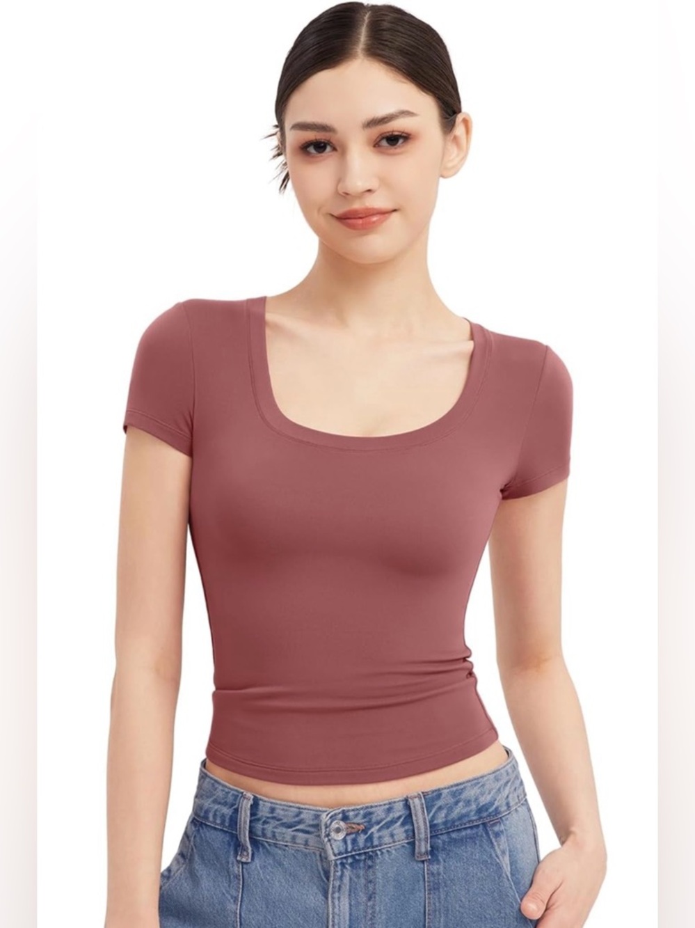 Pumiey Scoop Neck Short Sleeve T-Shirt, Small, Marsala